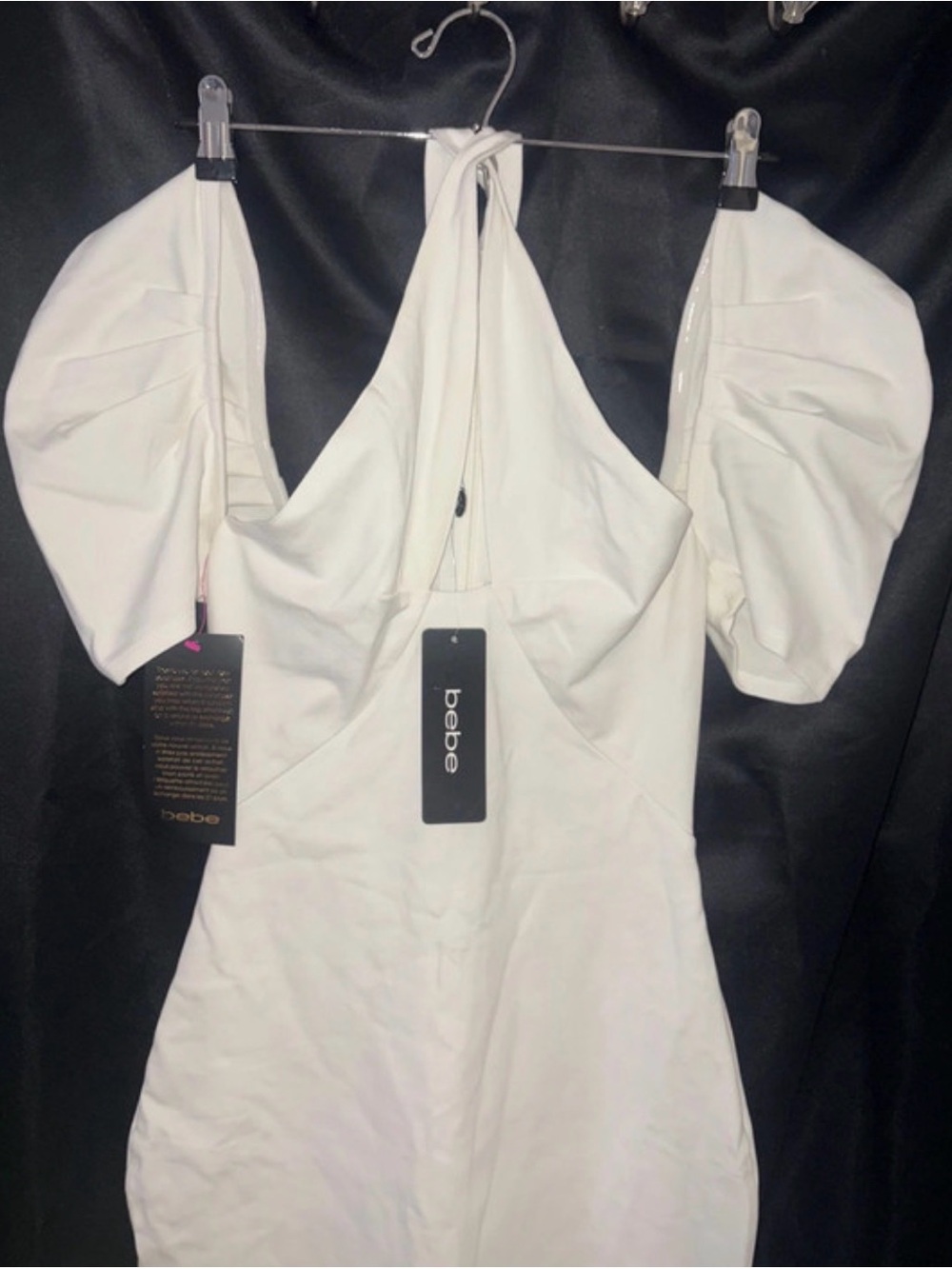 BEBE White Puff-Sleeve Halter Dress (Size M)